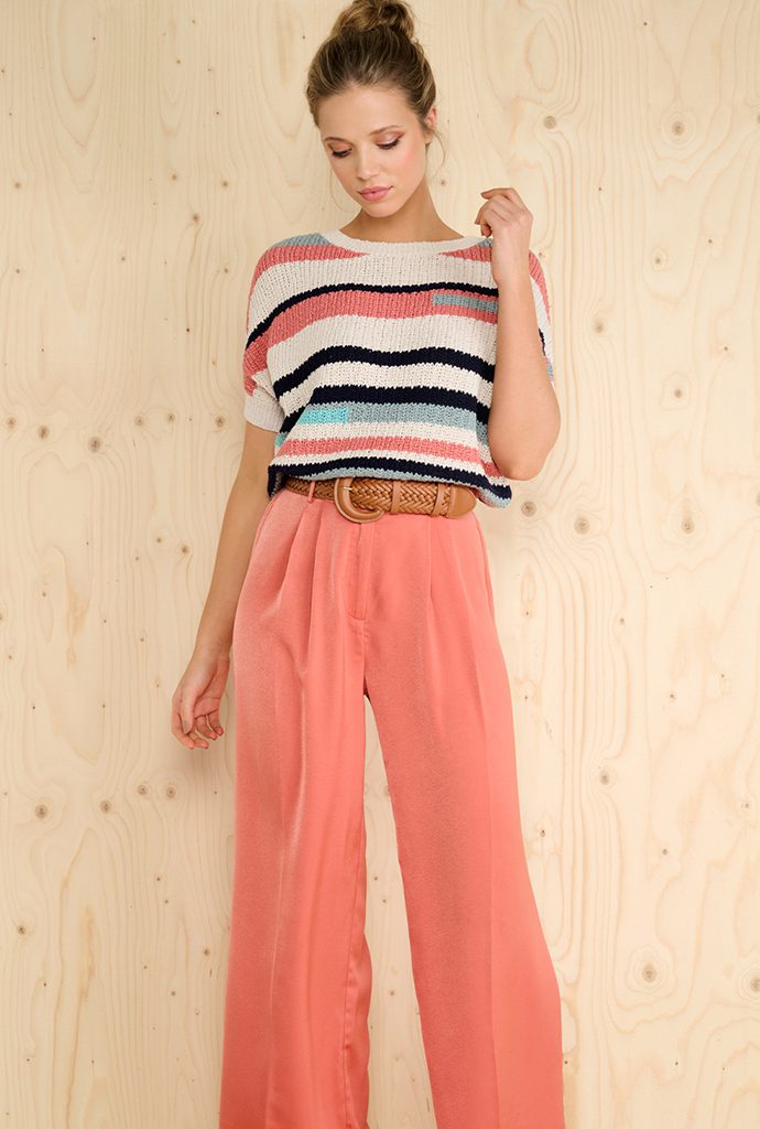 KNIT A837 STRIPE DESIGN_PANTS A675 APRICOT BRANDY