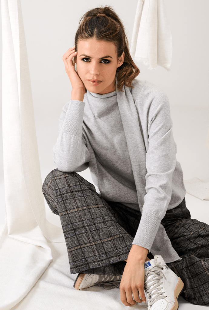 KNIT B801 FROST GREY PANTS B609 BROWN