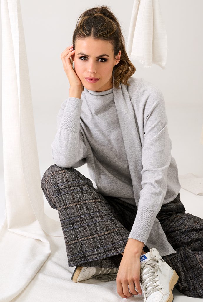 KNIT B801 FROST GREY PANTS B609 BROWN